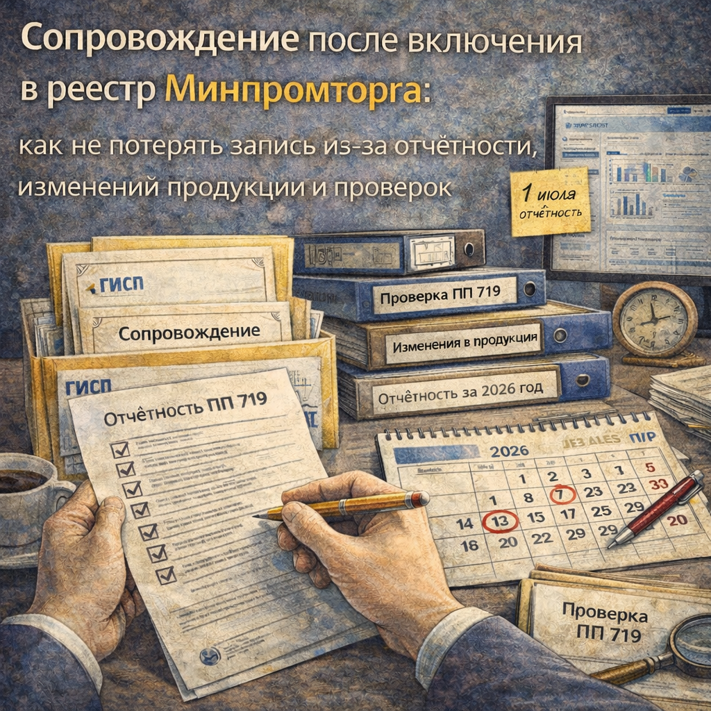 Сопровождение после включения в реестр Минпромторга: как не потерять запись из-за отчётности, изменений продукции и проверок