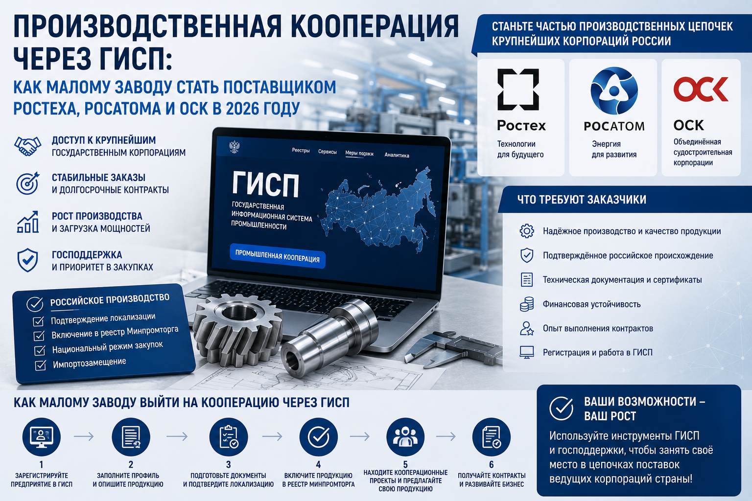 Производственная кооперация через ГИСП: как малому заводу стать поставщиком Ростеха, Росатома и ОСК в 2026 году