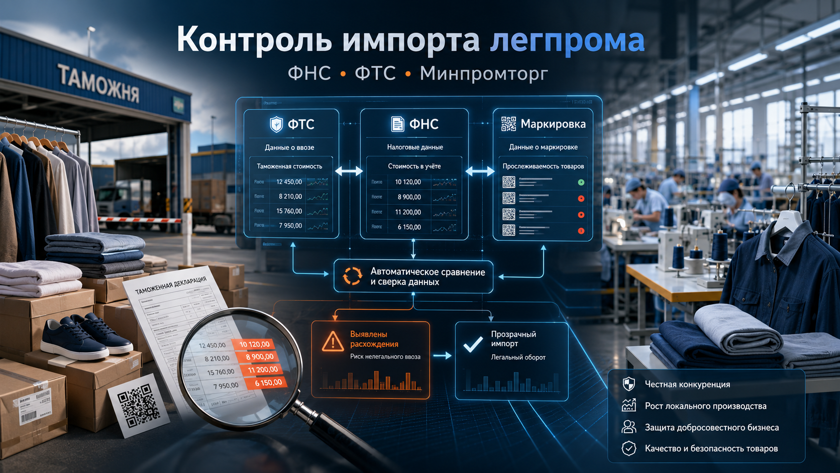 Эксперимент ФНС, ФТС и Минпромторга по контролю импорта легпрома: сопоставление таможенной стоимости с «Честным знаком»