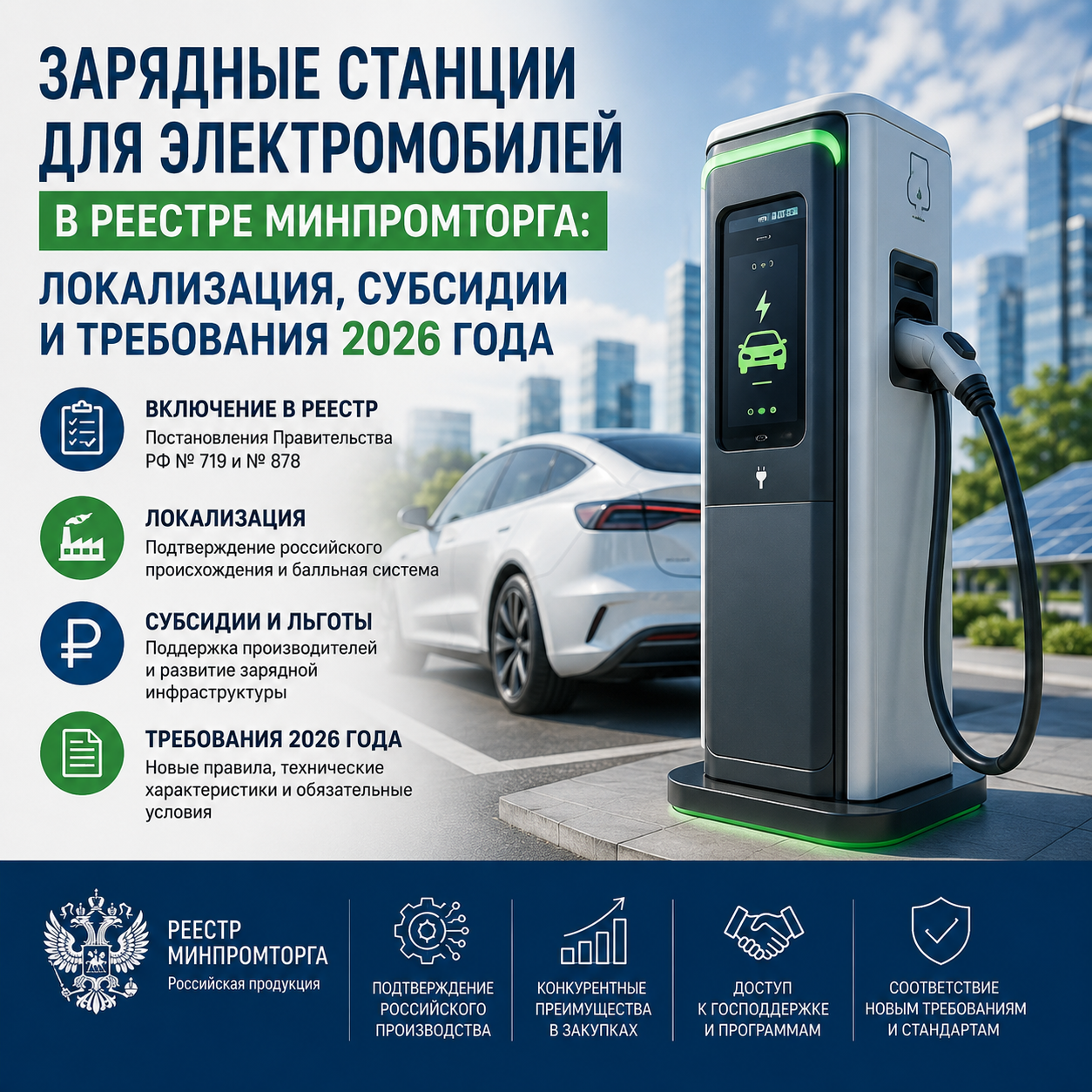 Зарядные станции для электромобилей в реестре Минпромторга: локализация, субсидии и требования 2026 года