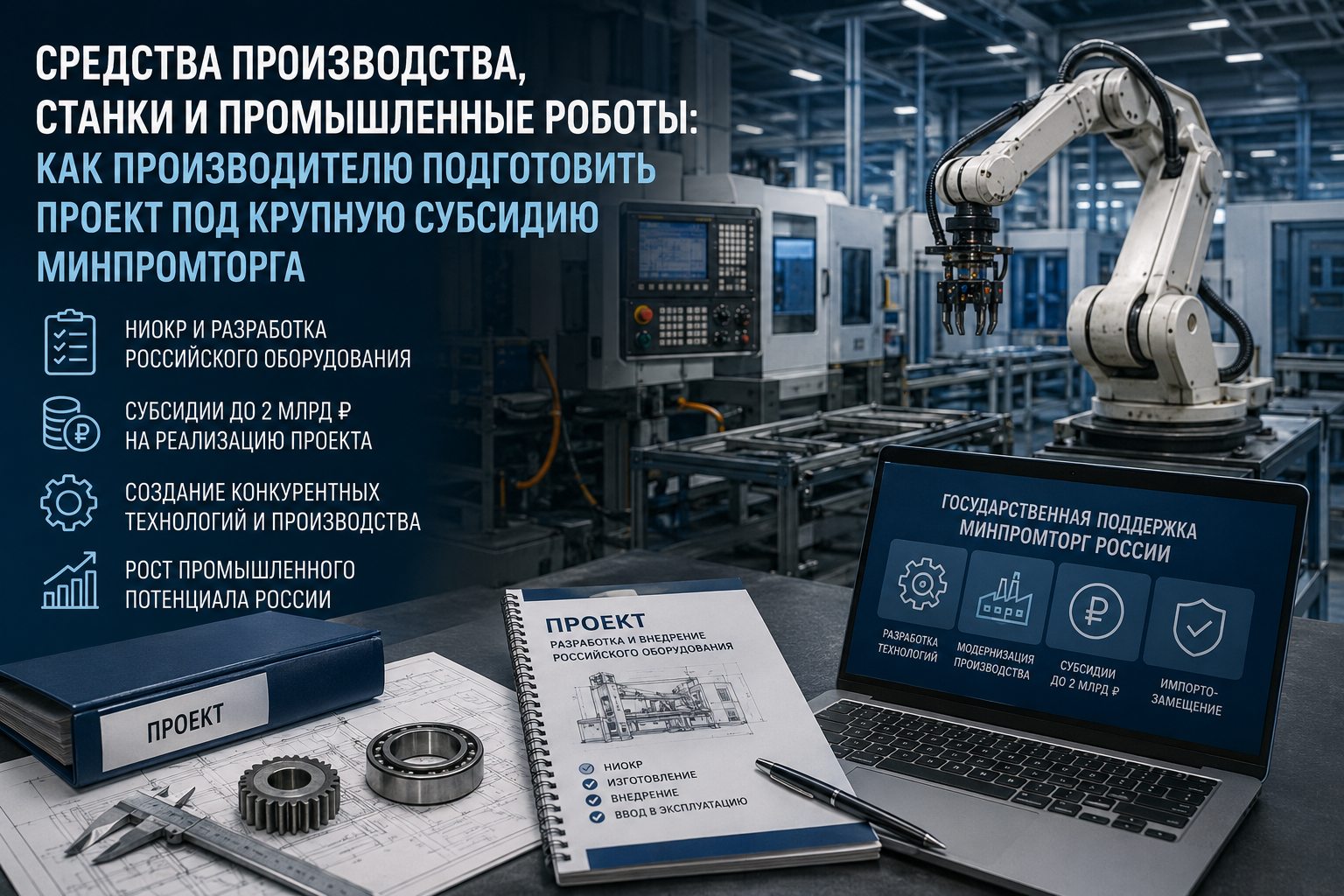 Средства производства, станки и промышленные роботы: как производителю подготовить проект под крупную субсидию Минпромторга