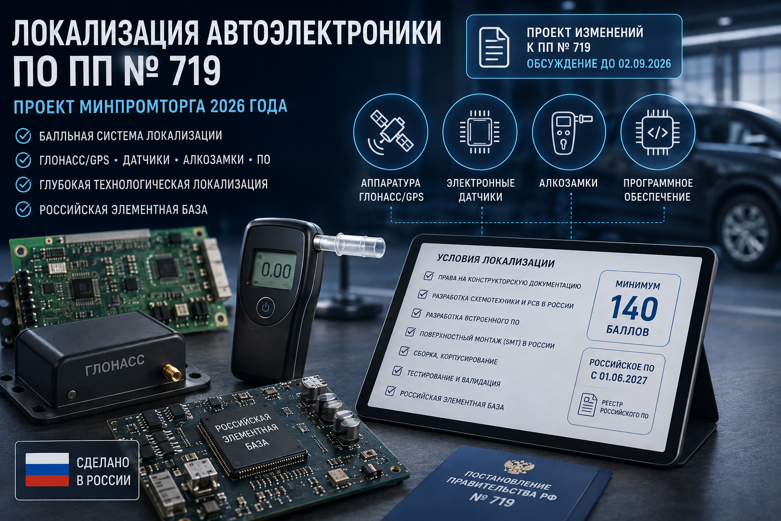 Минпромторг готовит балльную локализацию автоэлектроники: ГЛОНАСС/GPS, датчики, алкозамки и ПО — как производителям готовиться к ПП №719