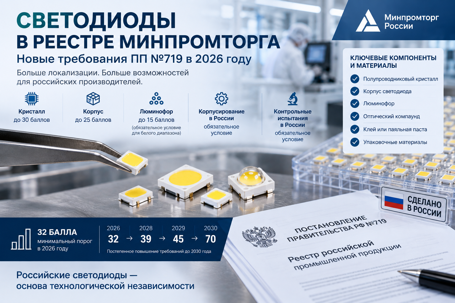 Светодиоды в реестре Минпромторга: новые требования ПП №719 в 2026 году