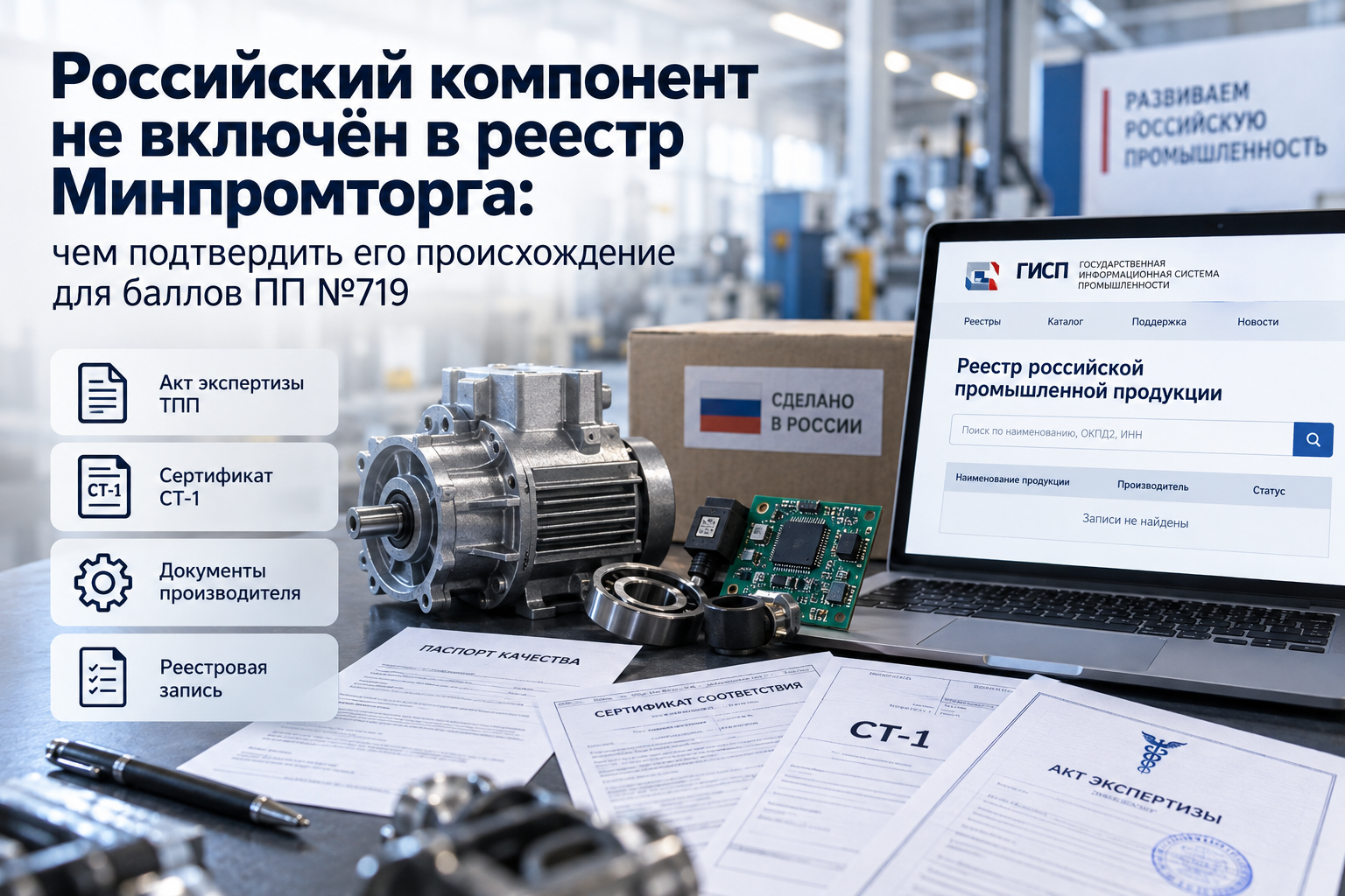 Российский компонент не включён в реестр Минпромторга: чем подтвердить его происхождение для баллов ПП №719