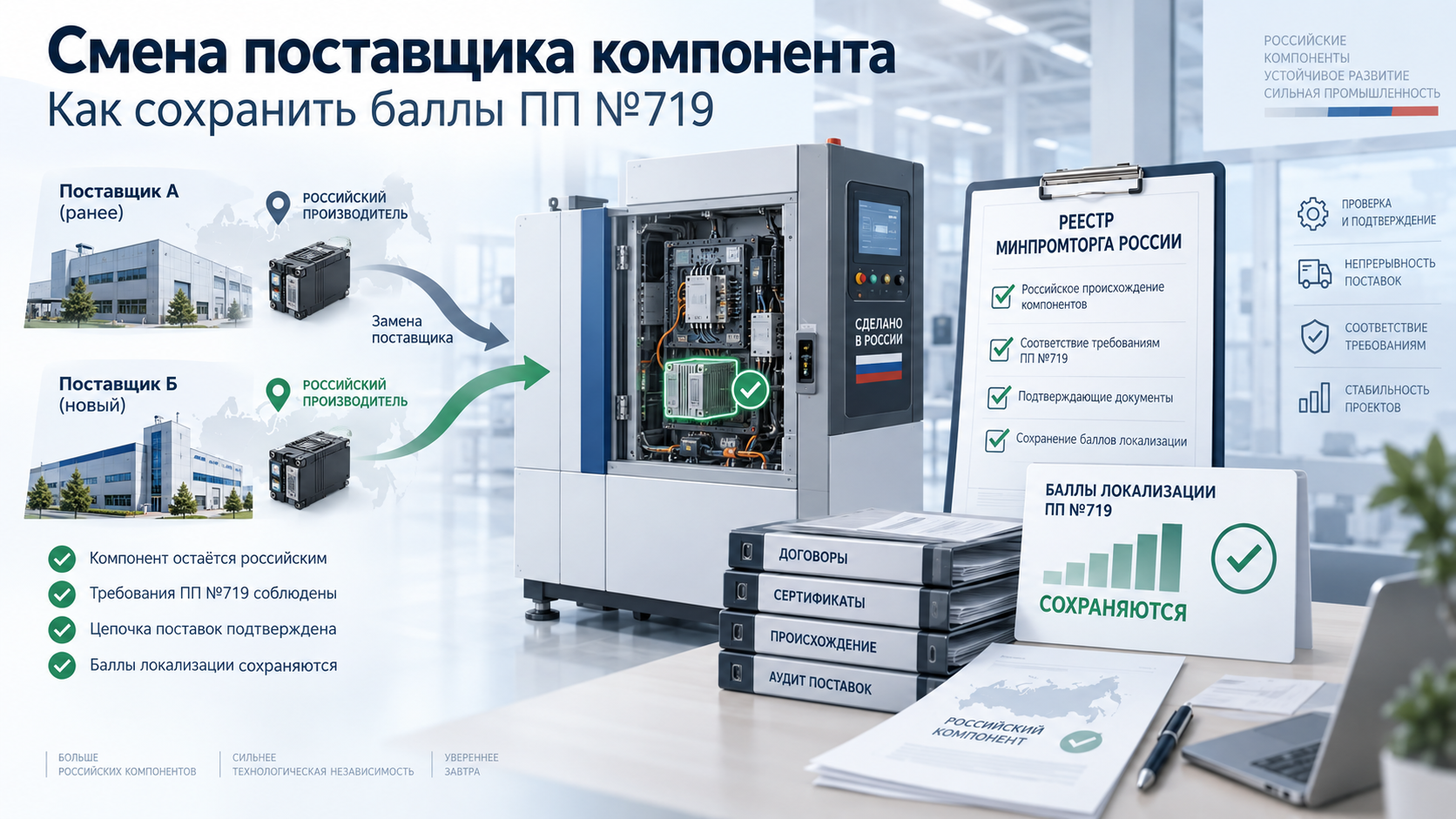Поставщик российского компонента сменился после включения в реестр: как сохранить баллы ПП №719