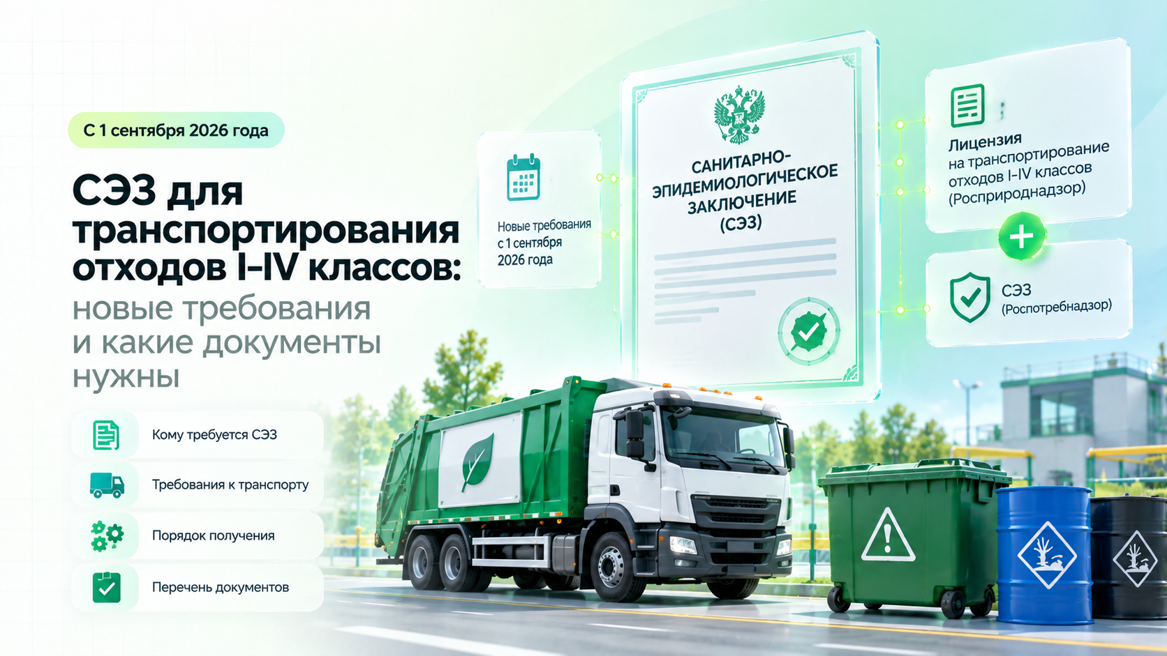 СЭЗ для транспортирования отходов I–IV классов: новые требования с 1 сентября 2026 года