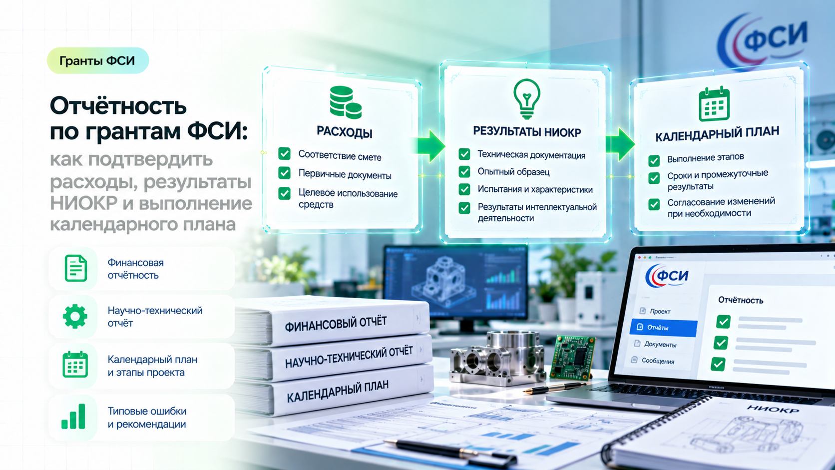 Отчётность по грантам ФСИ: как подтвердить расходы, результаты НИОКР и выполнение календарного плана